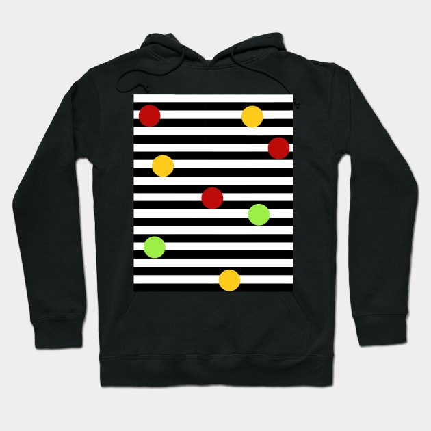 Ping pong black and white striped pattern with happy colorful circles Hoodie by marina63